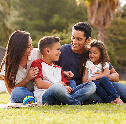 family sitting at the park